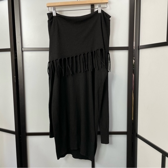 [L] Buffalo David Bitten Black Off The Shoulder Fringe Edge Long Sleeve Sweater - Picture 4 of 9